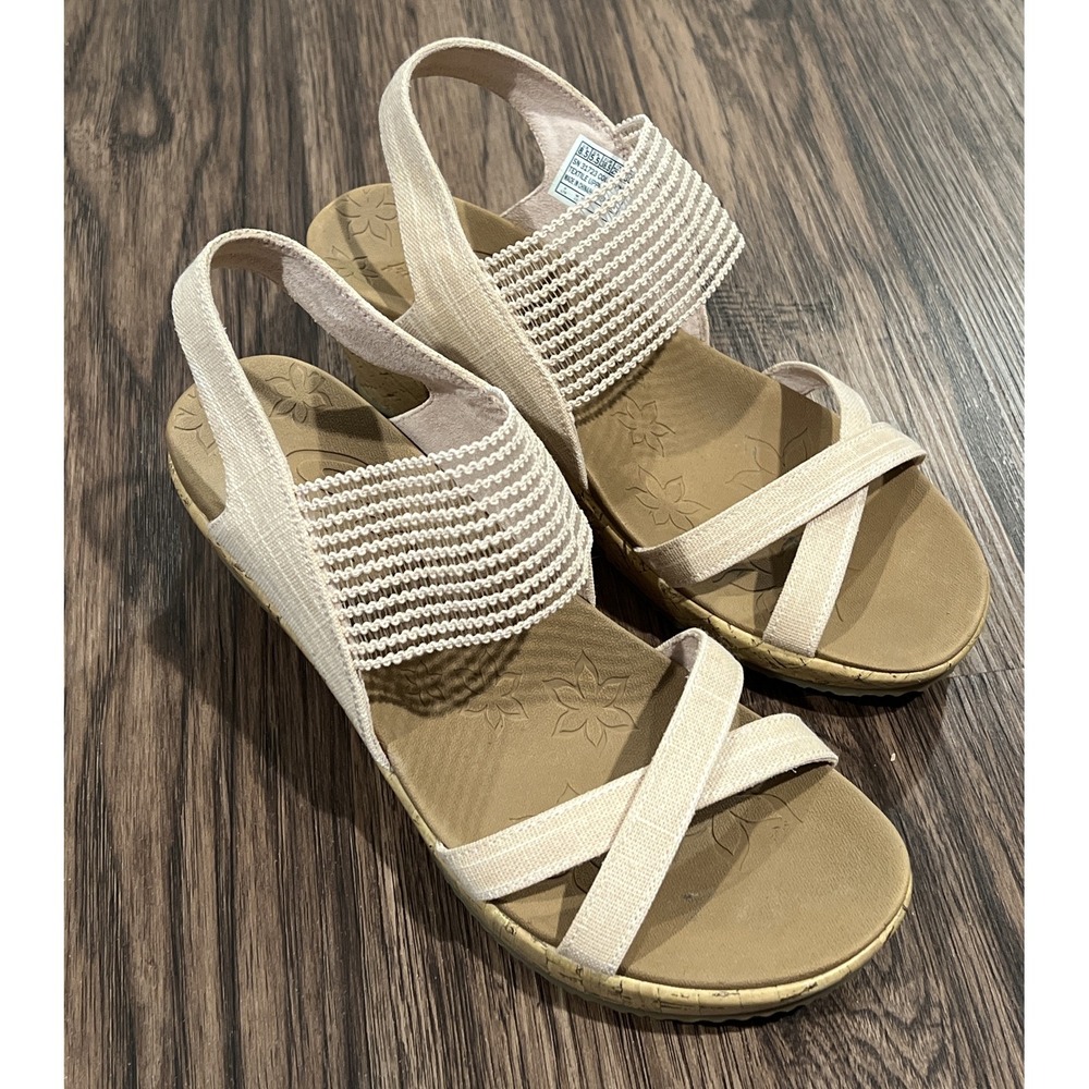 Skechers Multi Strap Wedge Sandals Rumbler Wave Size 8.5 Pink Brown